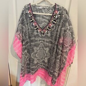YUMI KIM|| Bejeweled kaftan coverup with a Aztec design detail Size X/S